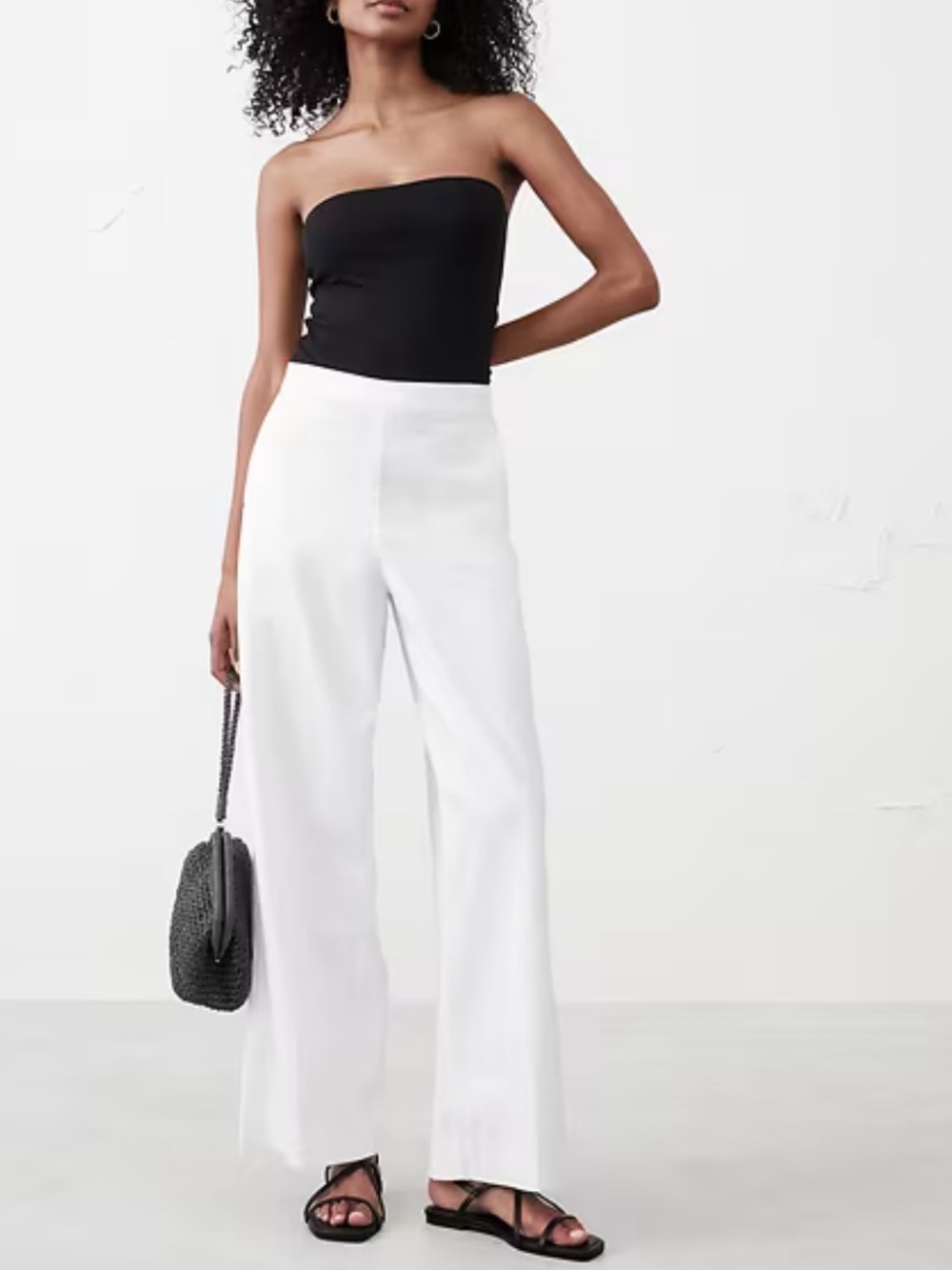 Banana Republic Hayden Wide-Leg Linen Blend Pull On Pant Size L White Coastal
